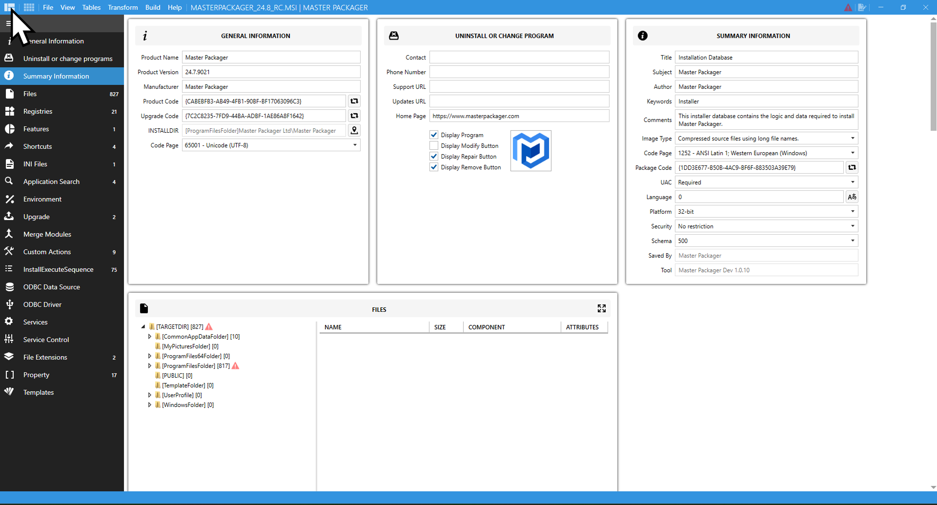 Master Packager - Advanced Editor UI