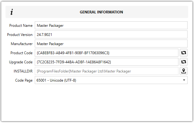 Master Packager Advanced Editor - General Information Field