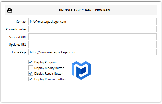 Master Packager Advanced Editor - Uninstall or change program view