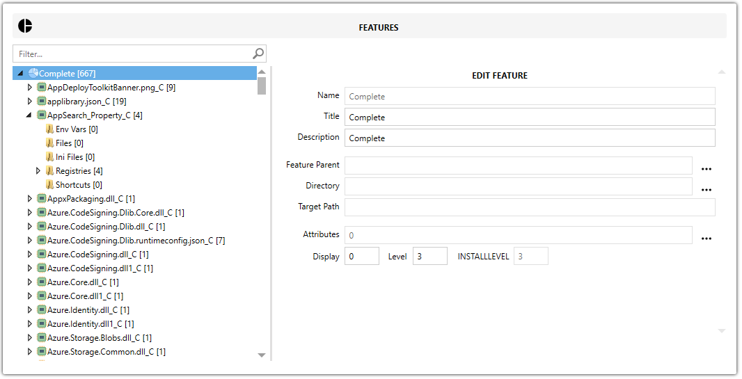 Master Packager Advanced Editor - Features view - Edit Feature