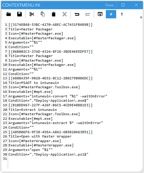 Master Packager Advanced Editor - editing INI files content