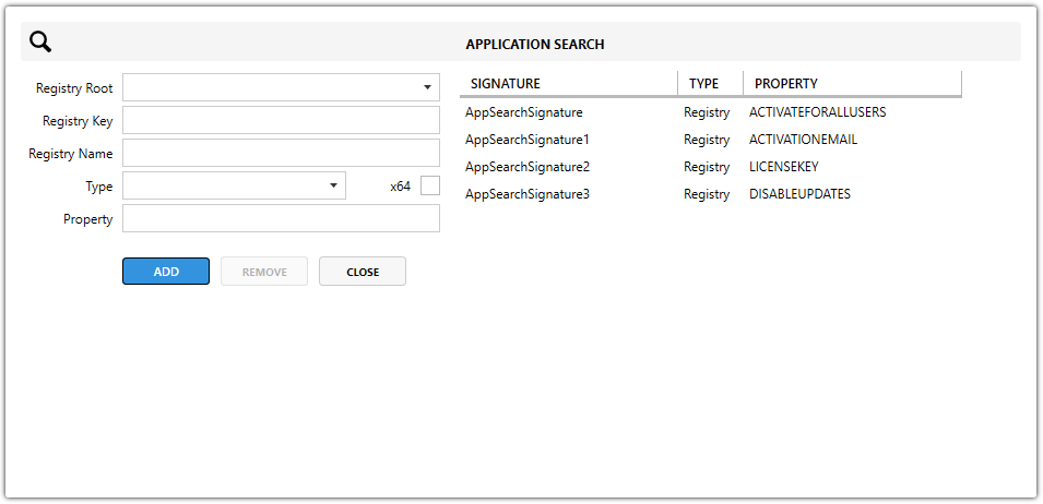 Master packager Advanced Editor - Registry Application Search
