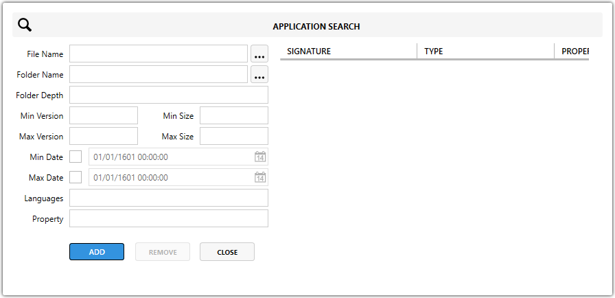 Master packager Advanced Editor - File Application Search