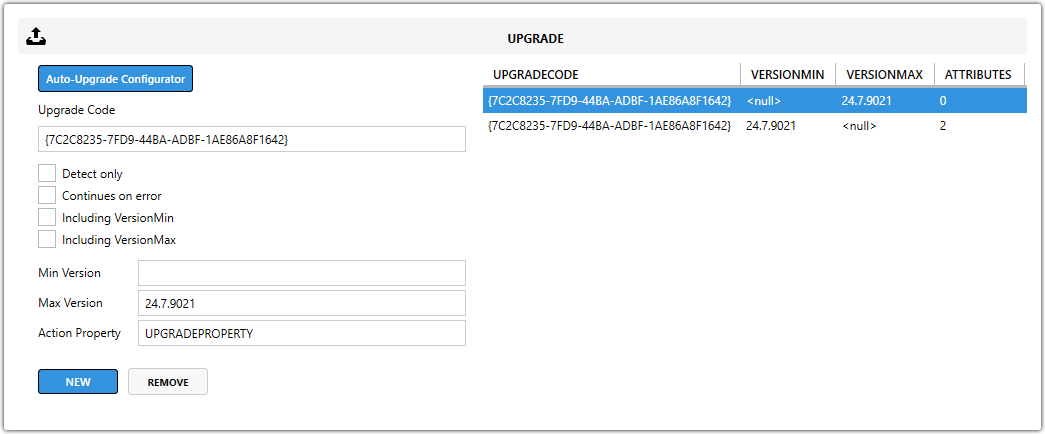 Master Packager Advanced Editor - Upgrade view