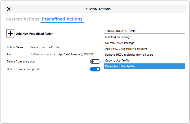 Master Packager Advanced Editor - Predefined Custom Actions - Delete from User Profile