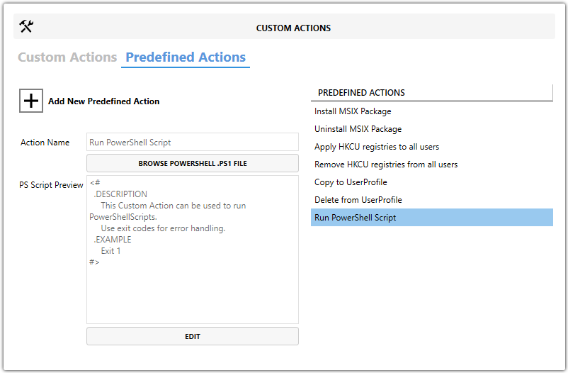 Master Packager Advanced Editor - Predefined Custom Actions - Run PowerShell Script