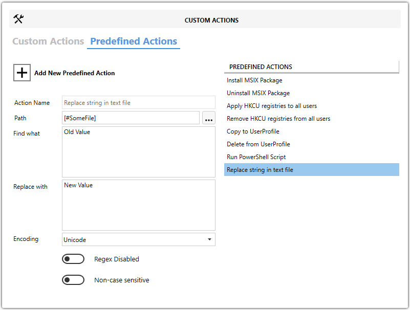 Master Packager Advanced Editor - Predefined Custom Actions - Replace String in Text File