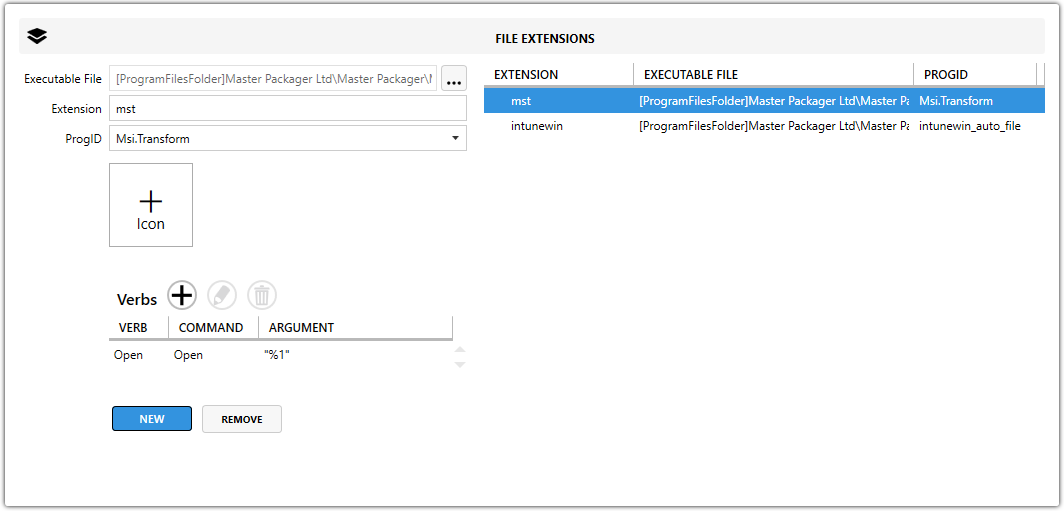 Master Packager Advanced Editor - File Extensions view