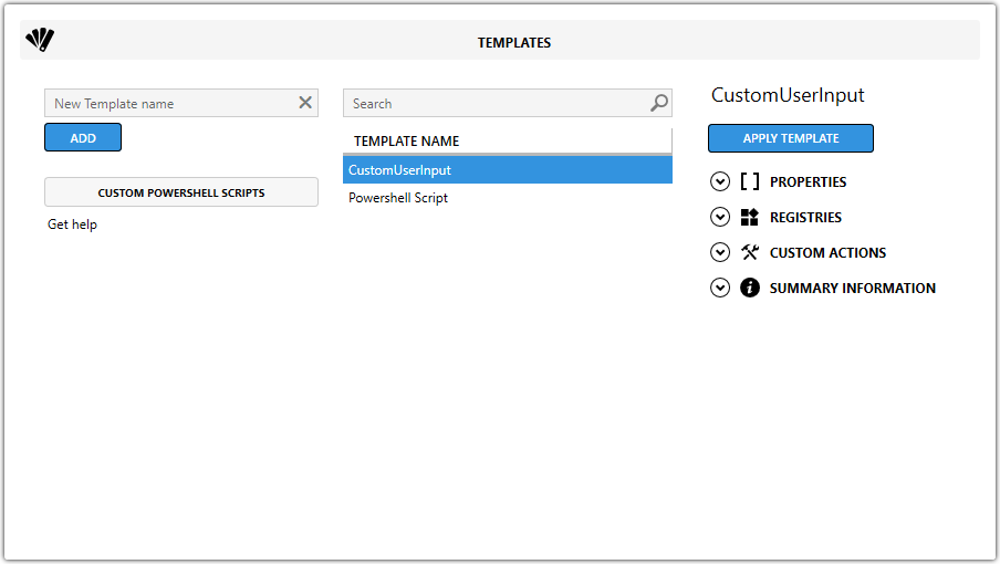 Master Packager Advanced Editor - Templates view