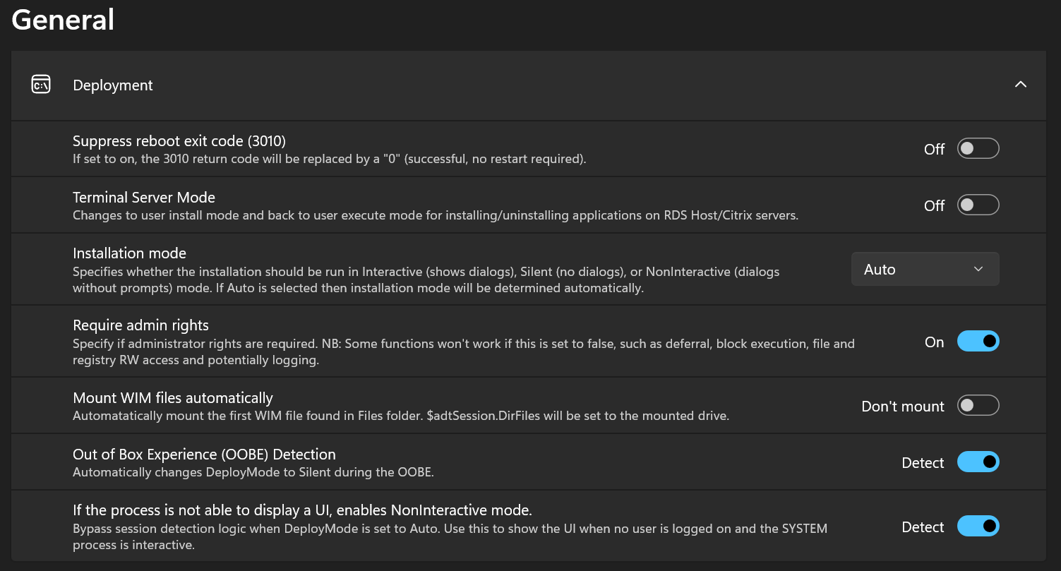 Deployment settings in Master Wrapper General section