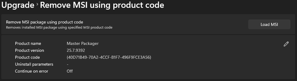 Remove MSI using Product Code — Master Wrapper Upgrade