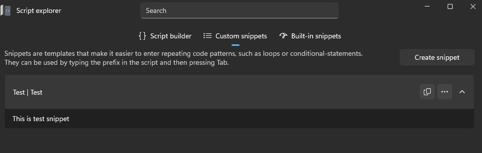 Custom Snippets — create and manage reusable PowerShell snippets