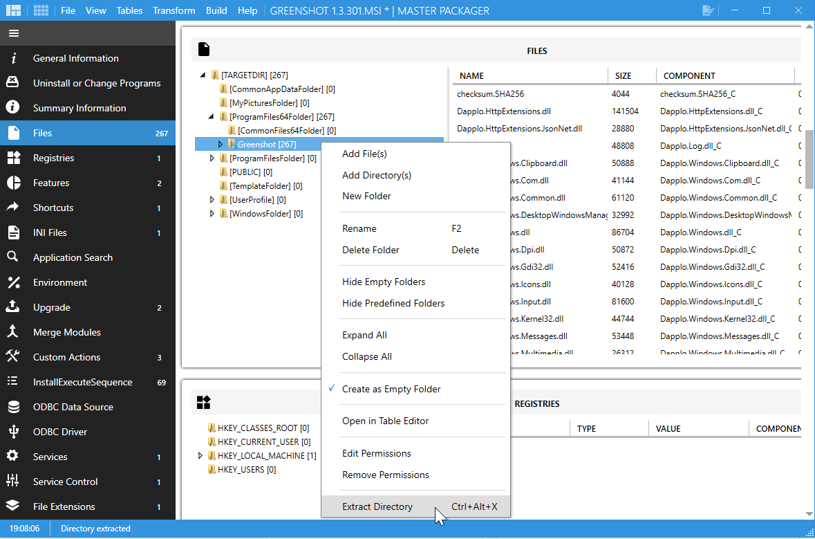Master Packager Advanced Editor - Extracting directories from the MSI