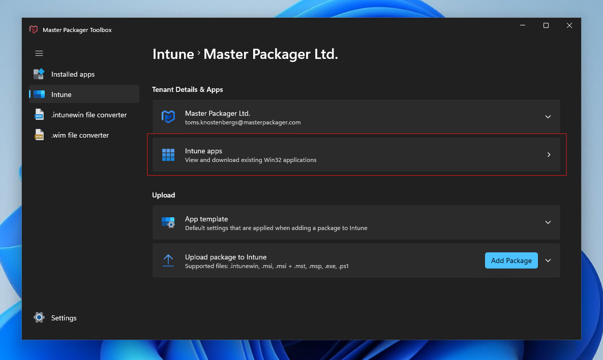 Intune apps feature