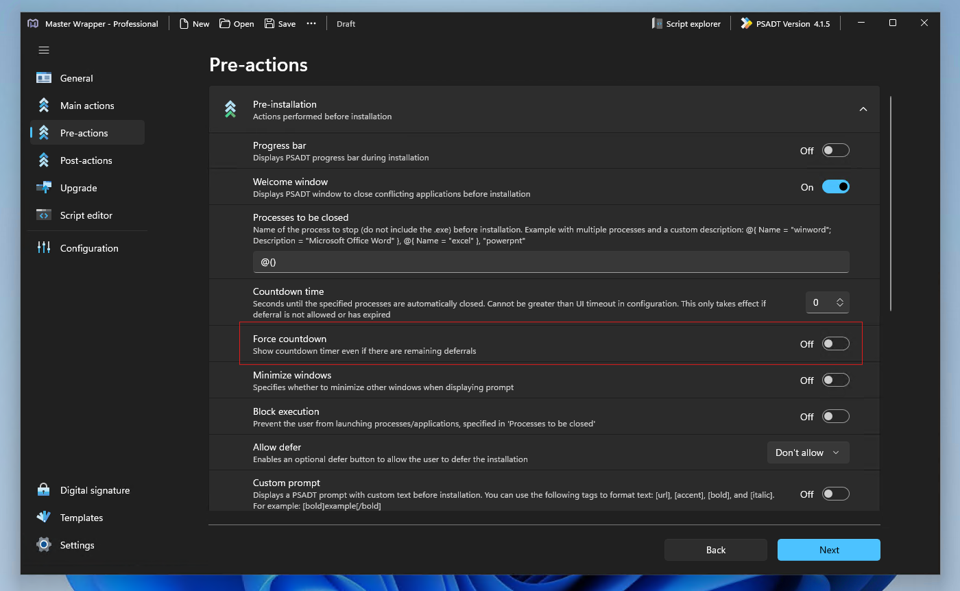 PSADT Force countdown option in Master Wrapper