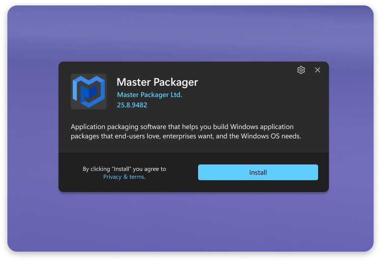 Master Packager Installer UI created by Master Packager Dev