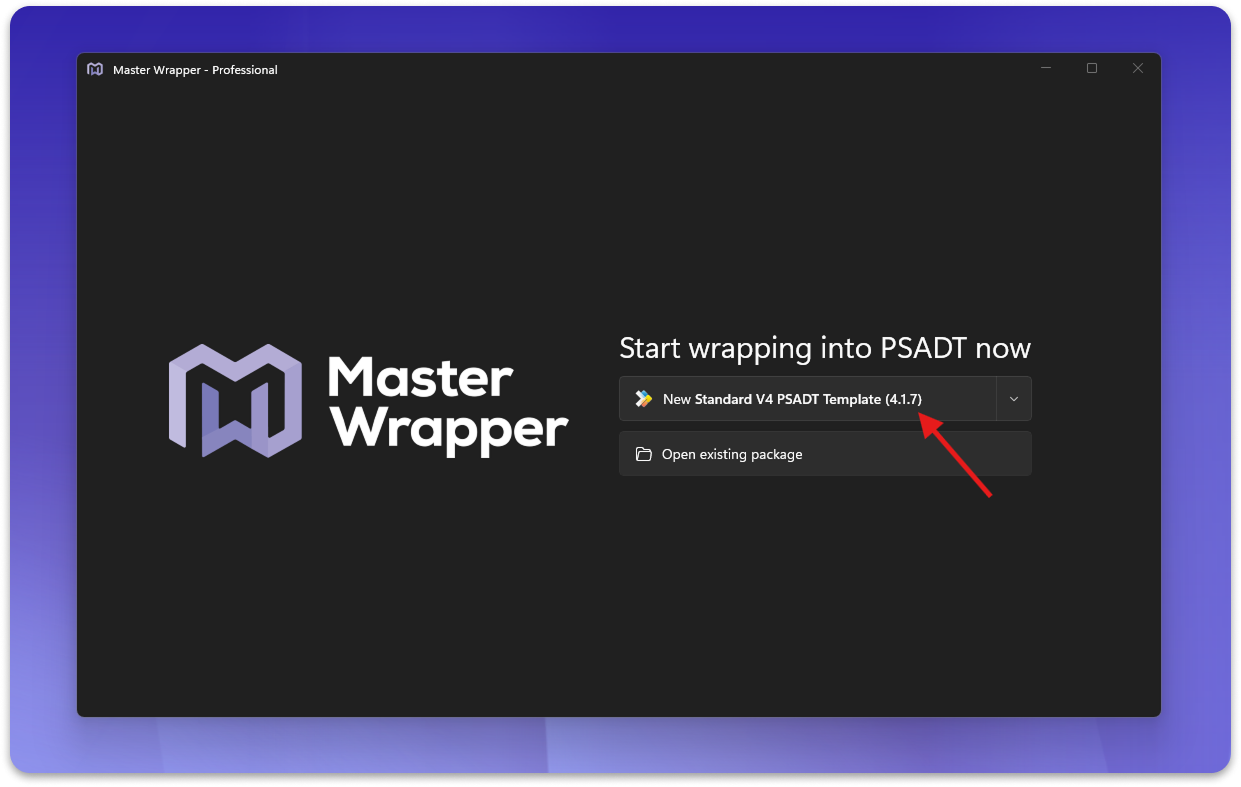 Master Wrapper welcome screen showing PSADT 4.1.7 template