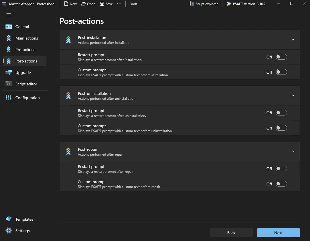 Master Wrapper Post-Actions section
