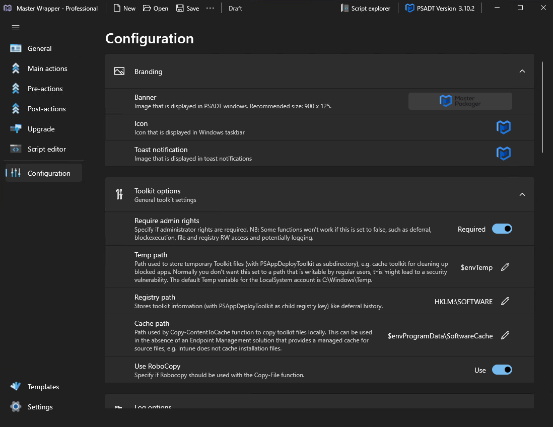 Master Wrapper Configuration section