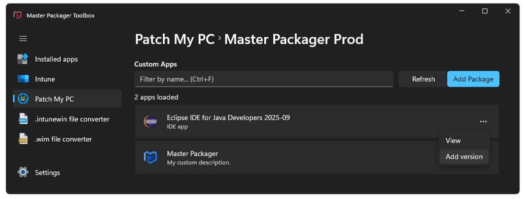 Add Patch My PC package