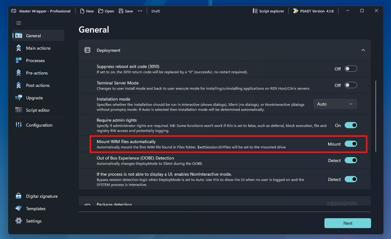 Mount WIM files automatically option in Master Wrapper